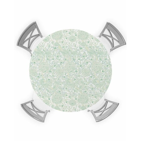 

Round Tablecloth with Elastic Vintage Light Green Floral Plants Waterproof Stain-proof Table Cover Wipeable Fitted Table Cloths for 45 -54 Round Tables Dining Kitchen