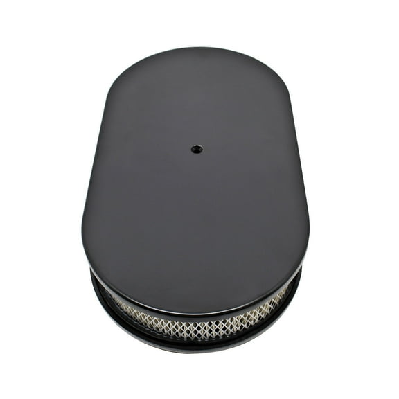 15" Oval Black Finish Aluminum Air Cleaner Smooth Fits 5 1/8" Carburetor Neck