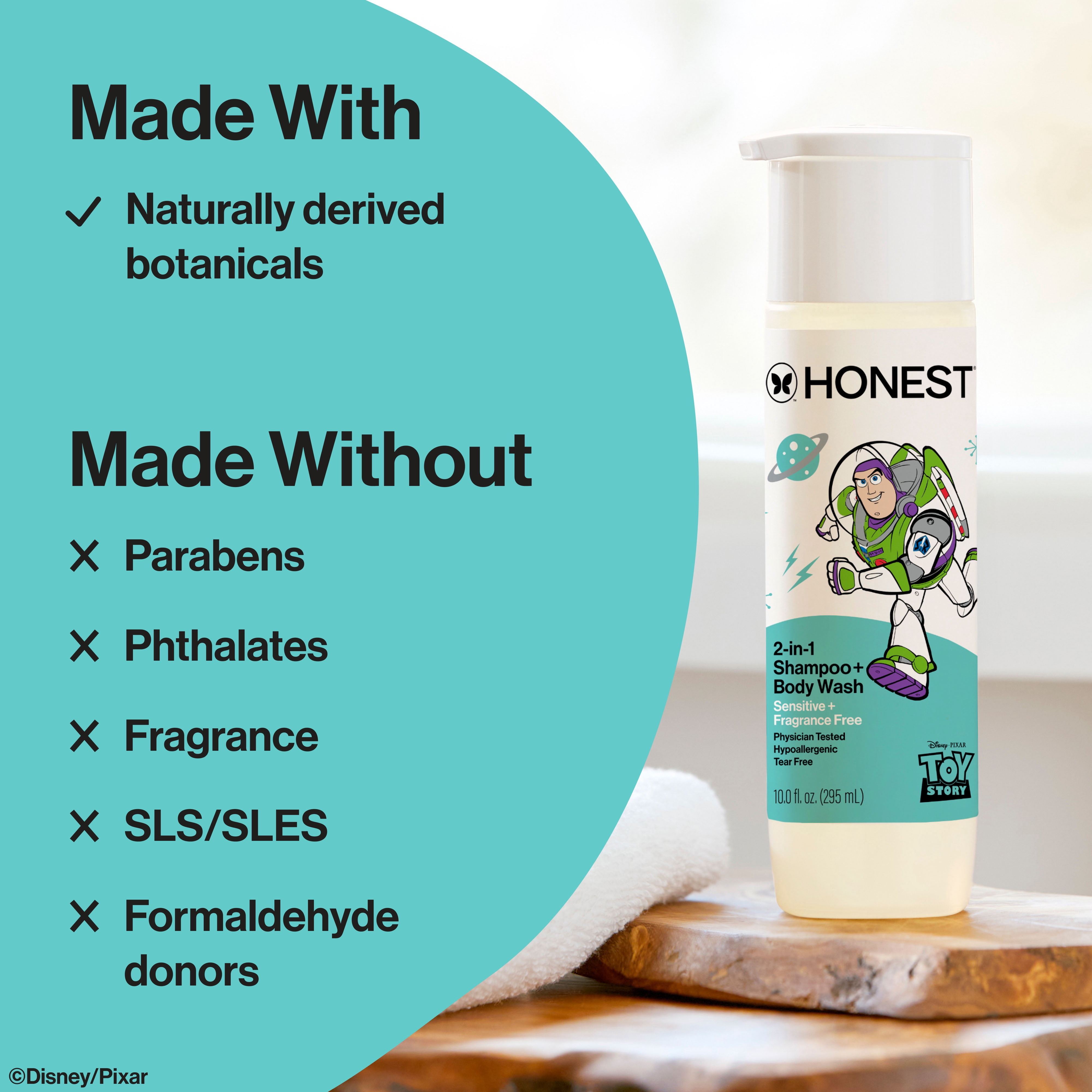 The Honest Company Disney Pixar's Toy Story 2-in-1 Shampoo and Body Wash, Fragrance Free, 10 fl oz