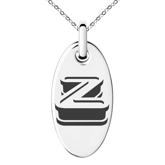 Stainless Steel Letter Z Initial 3D Monogram Engraved Small Oval Charm Pendant Necklace