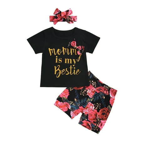 

Sunisery Toddler Summer Baby Girls Clothes Bowknot Tops T-shirt+Floral Shorts Pants+Headband 3Pcs Outfits