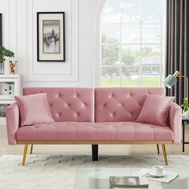 Mid-Century Modern Velvet Couch,Convertible Futon Sofa Bed,Recliner ...