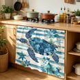 thumbnail image 6 of Teal Blue Turtle Coastal Cabinet Curtain 35"Wx35"L,Dustproof Under Sink Skirt W/ Self Adhesive Tape,Vintage Stripe Botanical Beach Cabinet Curtain Cover for Kitchen Sink,Bathroom Vanity,Laundry Room, 6 of 9
