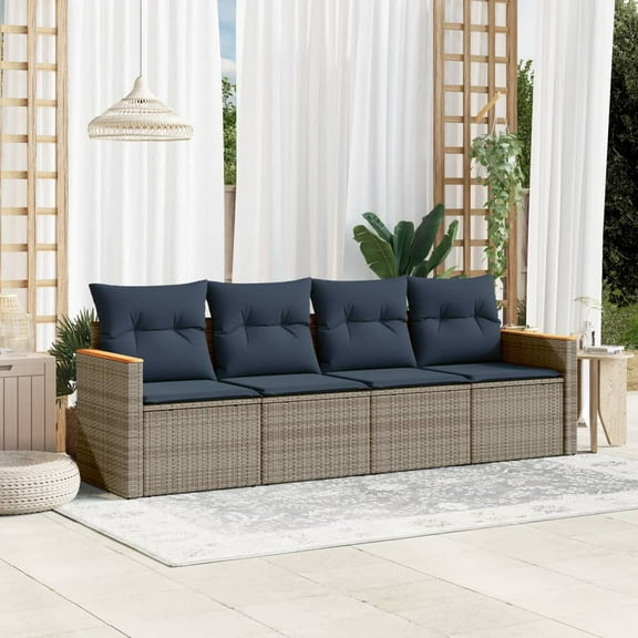 vidaXL 4 Piece Patio Sofa Set with Cushions Gray Poly Rattan