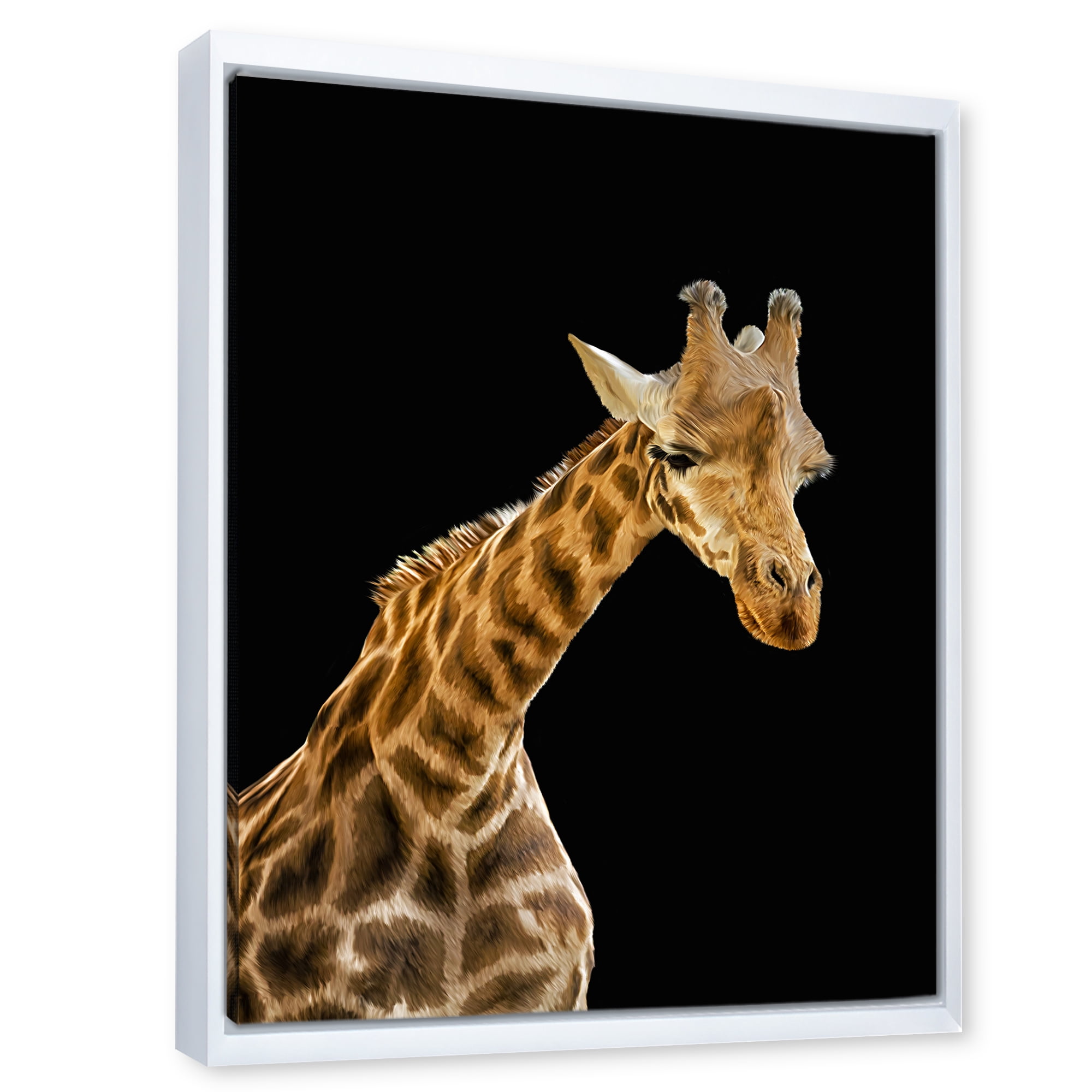 Designart 'Portrait of A Giraffe On Black Background II' Farmhouse Framed Canvas Wall Art Print