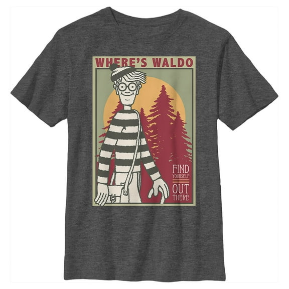 Boy's Where's Waldo Travel Poster  Graphic Tee Charcoal Heather Medium