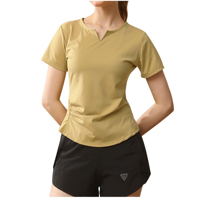 Olyvenn T-Shirts d'Entraînement à Manches Courtes pour Femmes Respirants Protection Solaire T-Shirts Séchage Rapide Gym Course Randonnée Hauts T-Shirt d'Entraînement Vert m