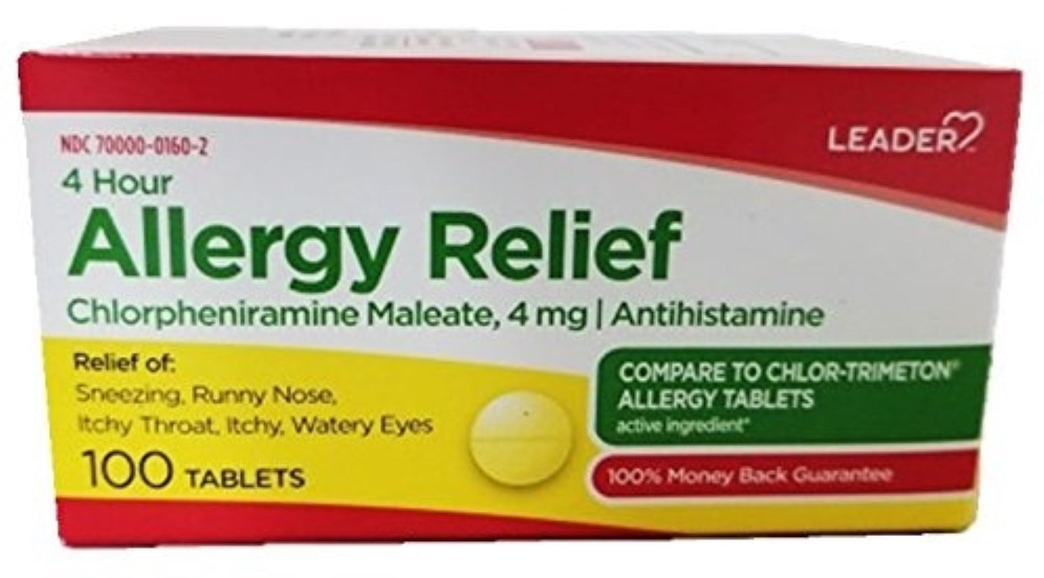 Leader 4 Hour Allergy Relief, 100 ea