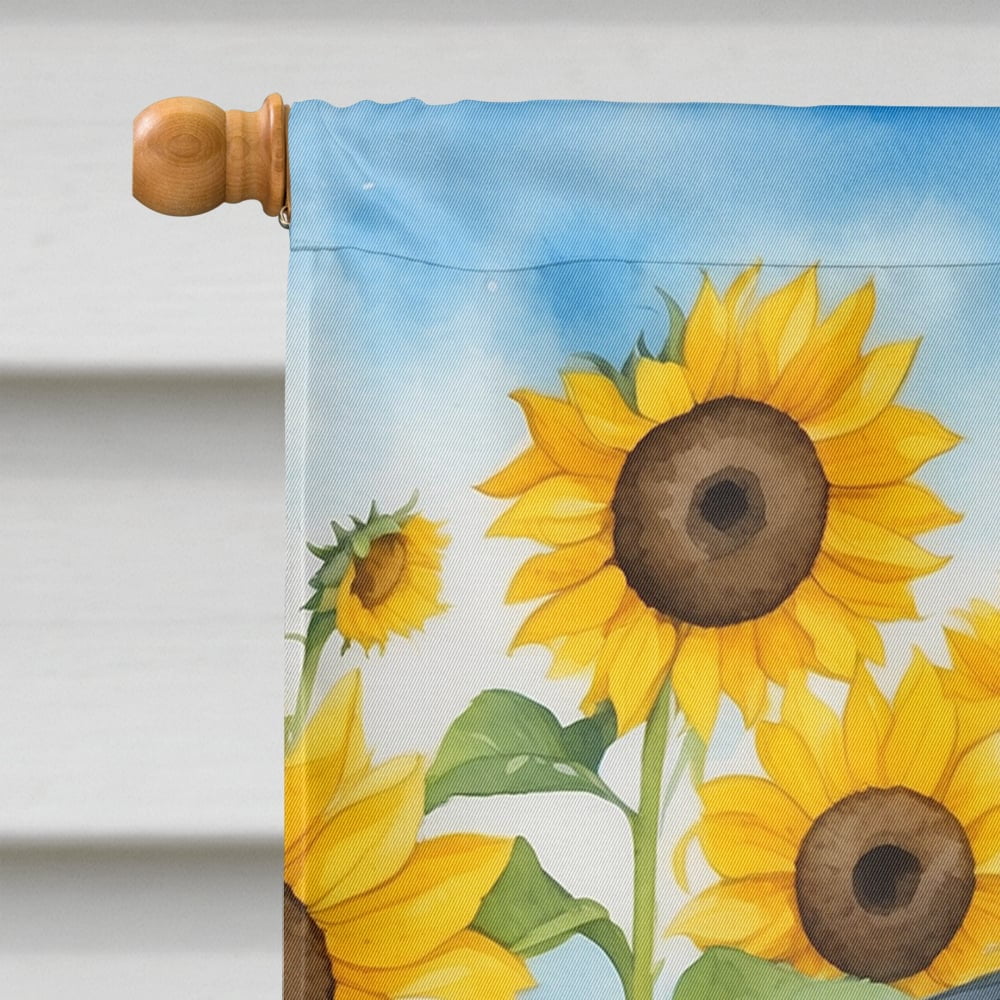 Japanese Chin in Sunflowers House Flag 28 in x 40 in