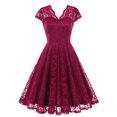 thumbnail image 3 of WCMZJ Lace Cocktail Dresses Tea Length Prom Party Dress for Teens Women Cap Sleeve Formal Bridesmaid Wedding Guest Dress Wine XXL, 3 of 7