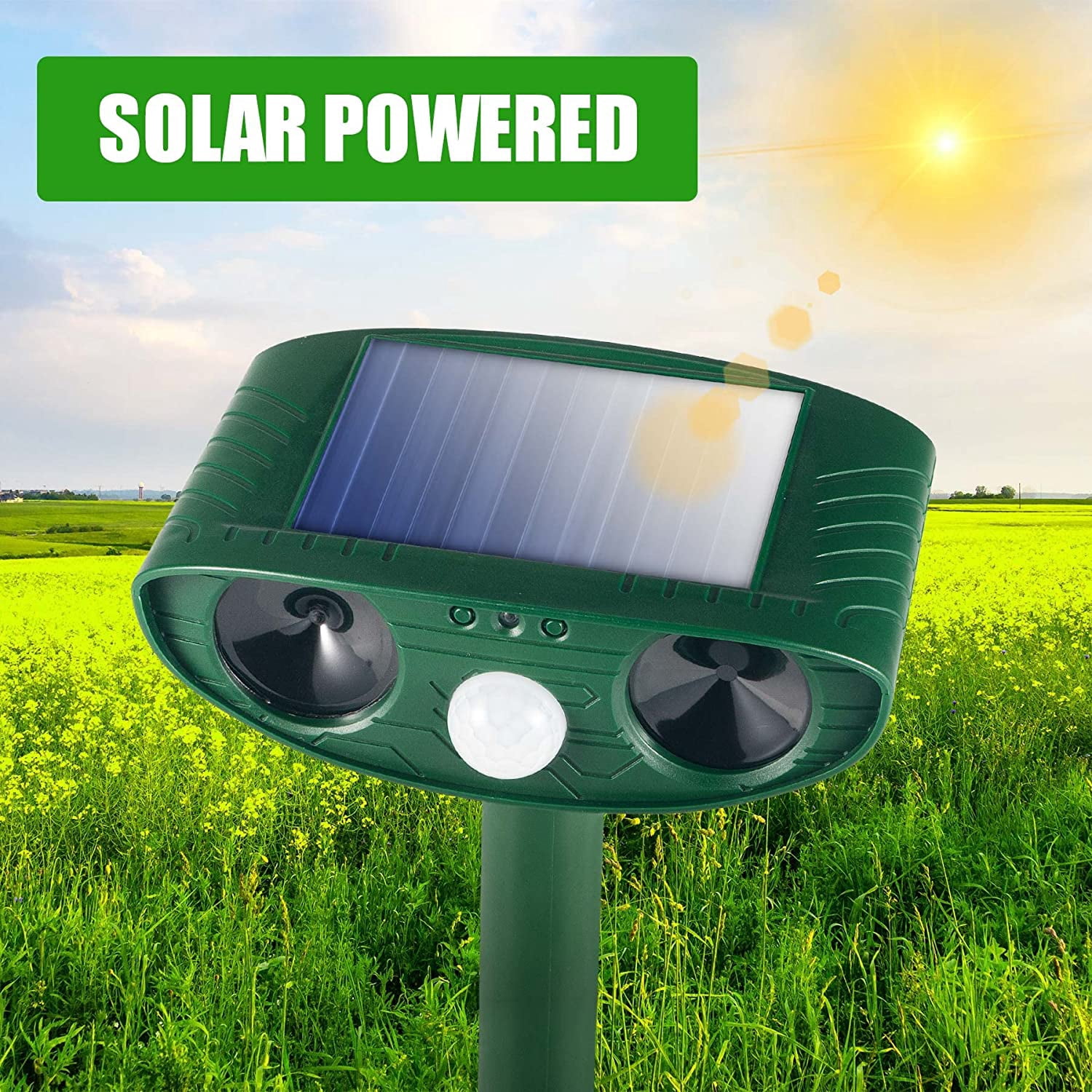 Paddsun 2 Pack Solar Animal Repeller Ultrasonic Animal Repellent Outdoor with Motion Sensor Flashing Light Waterproof Animal Deterrent for Garden Yard