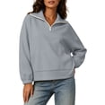 thumbnail image 6 of TARIENDY Quarter Zip Sweatshirt Women Solid Color Long Sleeve Pullover Sweatshirts with Pocket Fashion Fall Casual Tops Gray M, 6 of 8