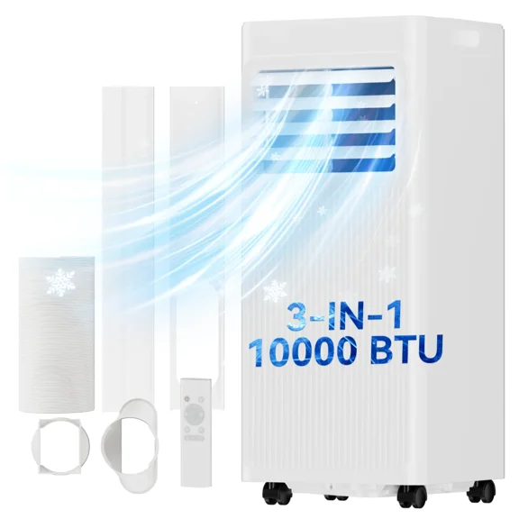 Akires Portable Air Conditioner 10000 BTU Ashrae, 3-in-1 AC Unit for Room with Remote, 450 Sq.Ft, 24H Timer, Window Kit for Bedroom