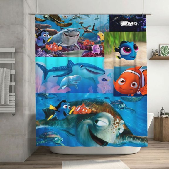 Finding Nemo Shower Curtain, Lovely Cartoon Shower Curtains Set for Kids Boys Girls College Dorm Bathroom, Waterproof Restroom Bathtub Decor Accessories with 12 Hooks 72X72 Inch Iron