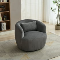 34.25" Wide Corduroy 360° Swivel Barrel Accent Chair with Pillow, Upholstered Reading Armchair for Living Room, Bedroom, Office, Lounge – Dark Gray