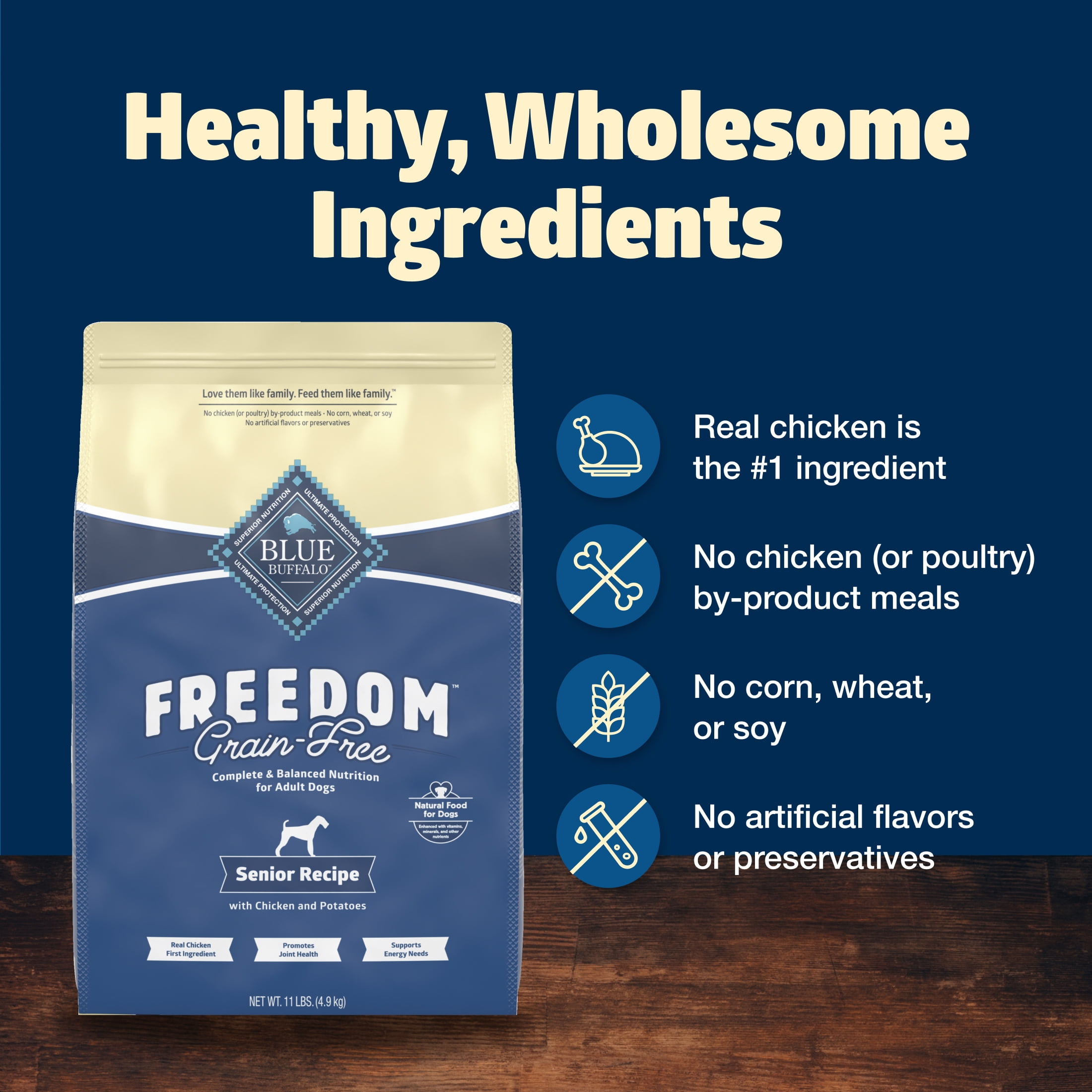Blue Buffalo Freedom Grain-Free Senior Dry Dog Food, Chicken & Potatoes, 11-lb. Bag