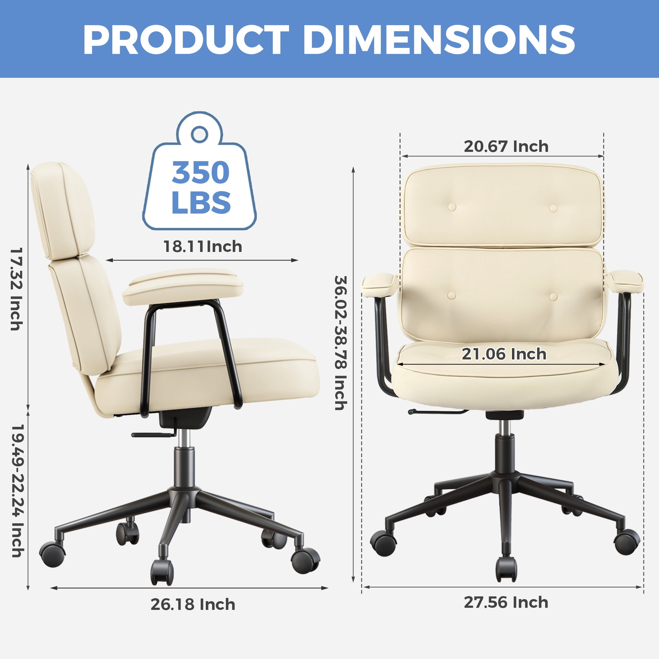 edx PU Leather Home Office Chair, 350LBS Heavy Duty, 8 Hours Ergonomic High Back Desk Chair with Lumbar Support, Beige