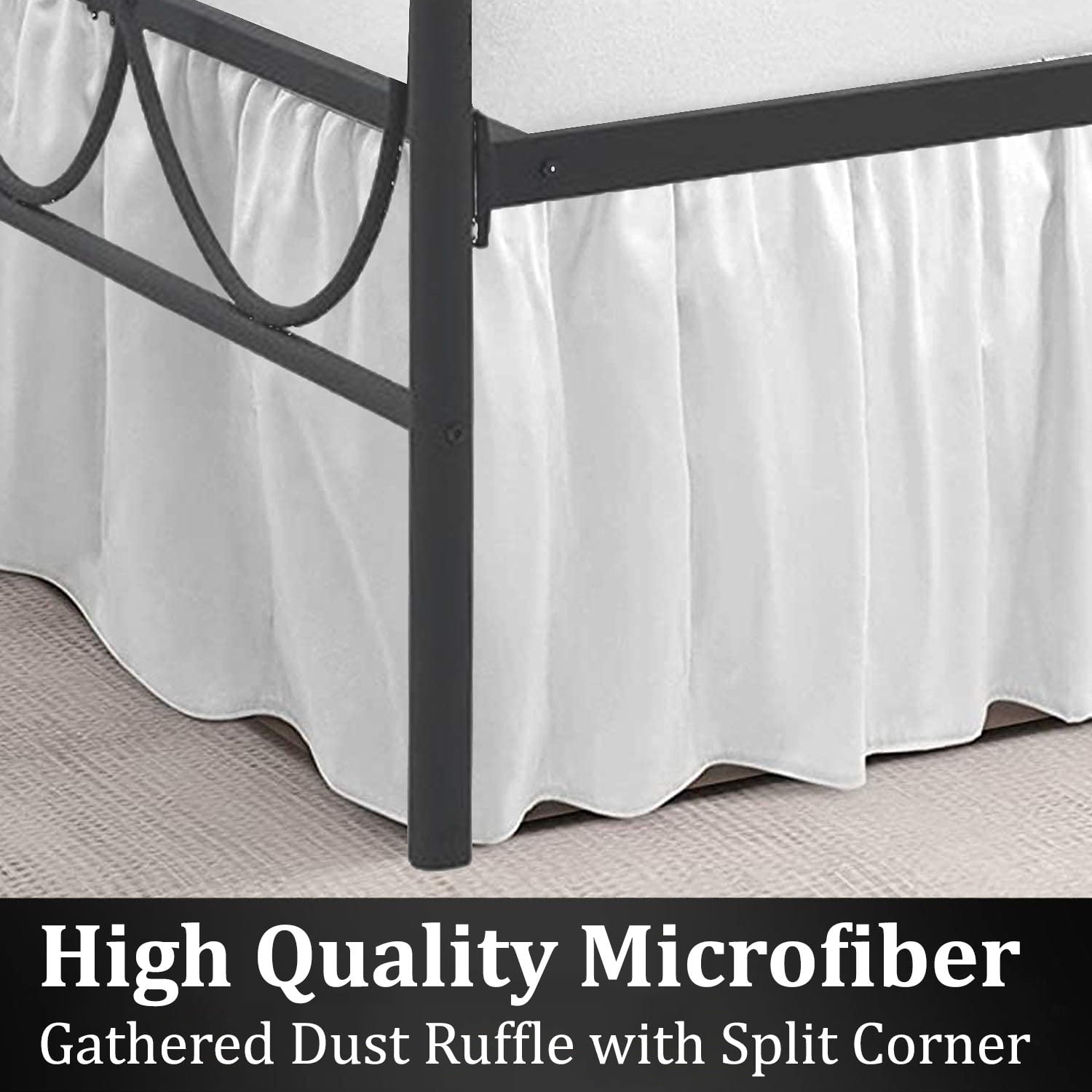 SKY BEDDINGS Queen Size Ruffled Bed Skirt with Split Corners - Queen 16 Inch Drop Dust Ruffle Bed Skirt with Platform Three Sided Coverage - 100% Microfiber Bed Skirt, White