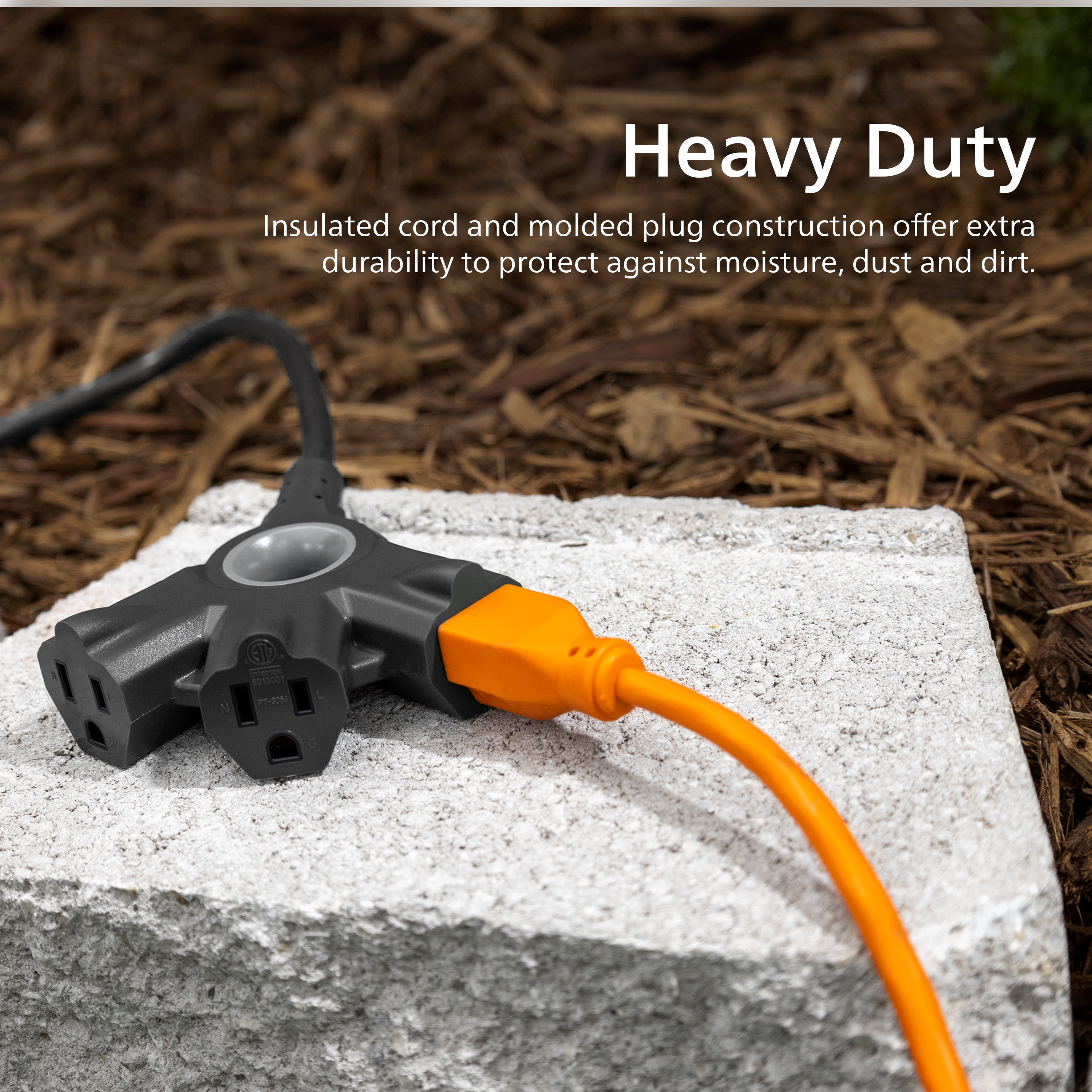 Philips EZGrip 50FT Black Outdoor Extension Cord  3 Prong with Multiple Outlets, 16AWG