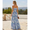 thumbnail image 6 of ChicMe Summer Dresses for Women Floral Printed Strapless Ruched Ruffle Hem Bodycon Party Vacation Dress Blue-L, 6 of 9