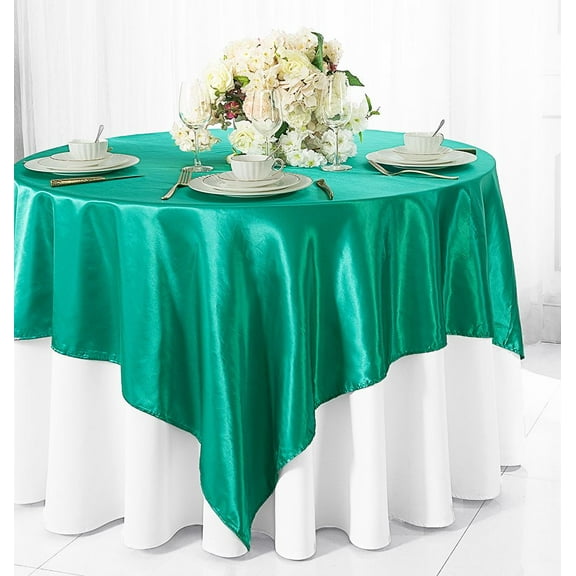 Wedding Linens Inc. 85 inch Square Satin Table Overlay Toppers- Jade