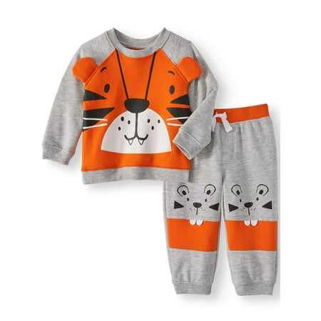 Wonder Nation 3D Ear Critter Sweatshirt & Jogger Pants, 2pc Outfit Set (Baby Boys)