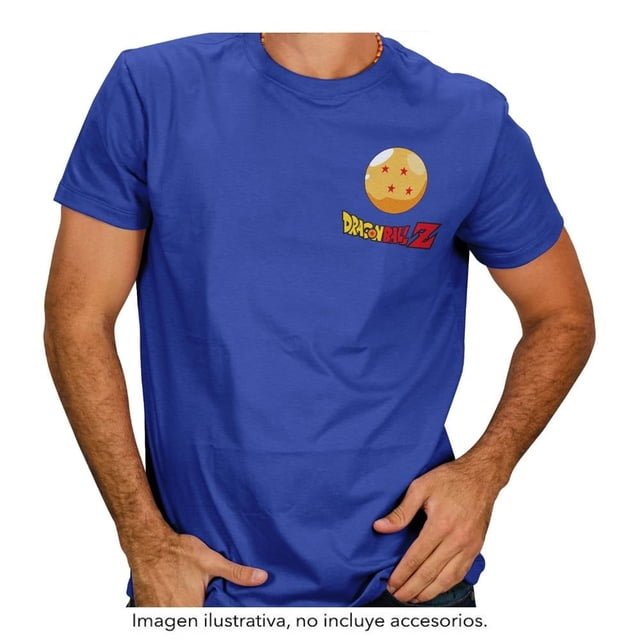 Playera Dragon Ball para Hombre, Manga Corta Estampado Esfera de Dragón Goku Azul Rey Talla CH