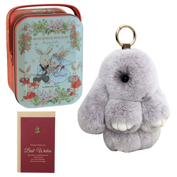 Cute Plush Bunny Keychain Stuffed Animal Keychain Lovely Car Key Chain (Grey)