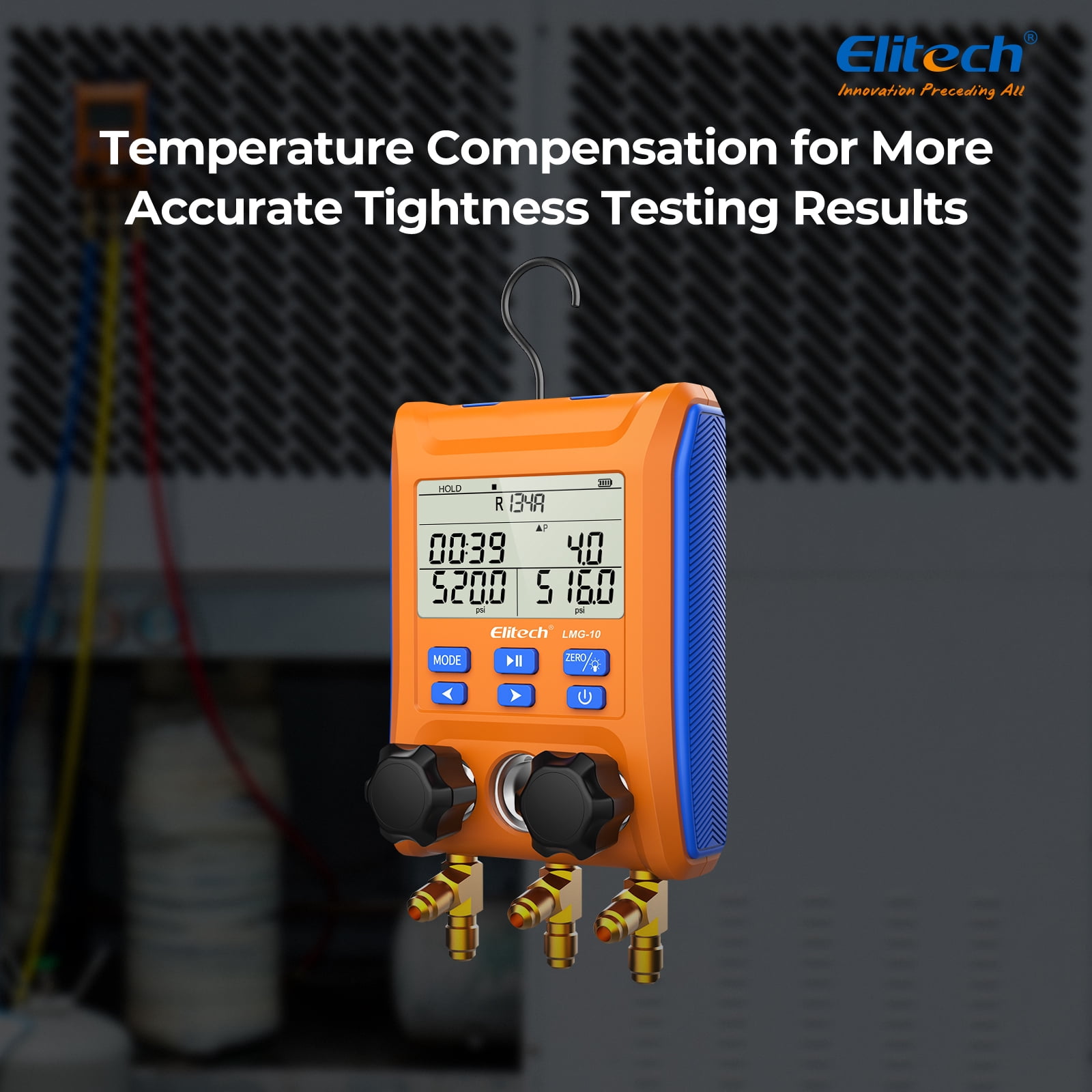 Elitech Digital Manifold Gauge 2-Way Valve with Thermometer Clamps for HVAC Systems, LMG-10Plus