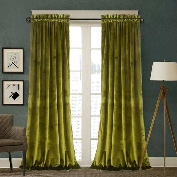 Cortinas Roslynwood de terciopelo verde oliva, 2 paneles, 132 x 160 cm