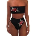 thumbnail image 1 of DPTALR Women Swimwear Embroidered Rose High Waist Bikini Set Bathing Suit, 1 of 3