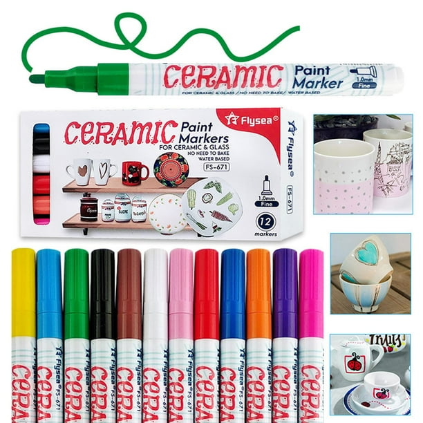 yuksok 1.0mm Paint Marker Pens 12 Colors Water based Ceramic Glassing Painting Paint Markers for Kids Adults Beginners