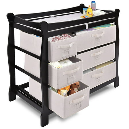 Costway Black Sleigh Style Baby Changing Table Diaper 6 Basket Drawer Storage (Best Height For Changing Table)