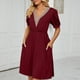 thumbnail image 3 of MELDVDIB - Vestido mini informal de verano con escote en V, manga corta, cintura imperio, liso y fluido, para mujer, en liquidación, 3 of 5