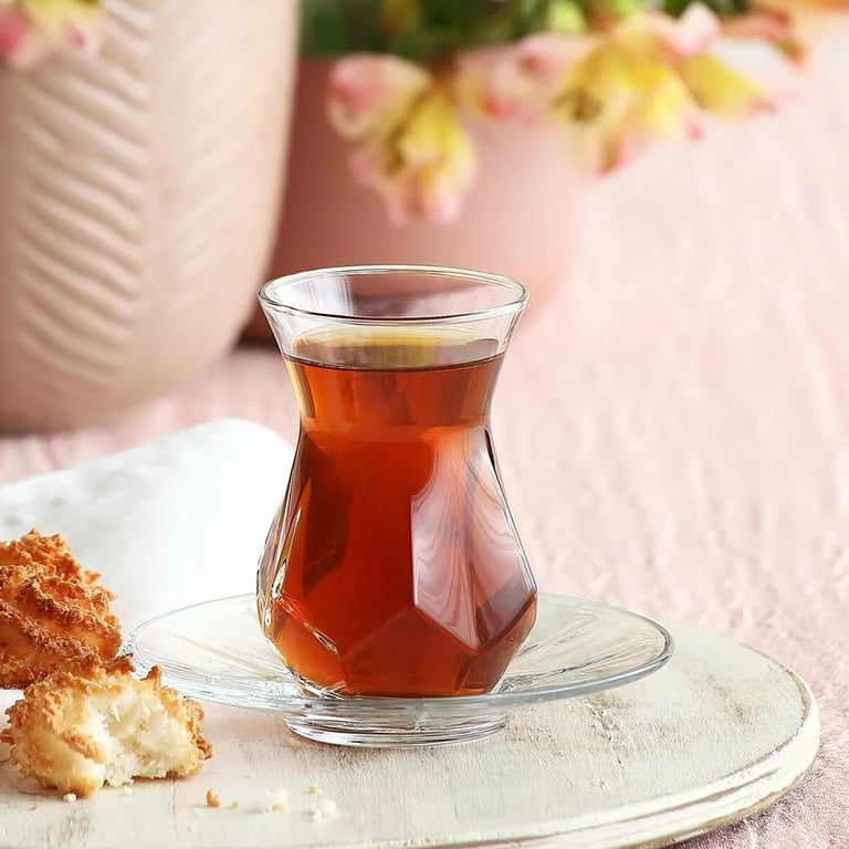 Volarium Turkish Tea Glass Cups: Traditional Tea Set of 6 with Modern Design, Tea Mugs and Coffee Mugs Clear Glasses, 5¾ oz