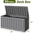 thumbnail image 2 of XPOPR 80 Gallon Deck Box, Waterproof Resin Outdoor Storage Box for Outside and Patio, Outdoor Storage Bench Lockable for Patio Furniture, Garden Tools and Pool Supplies (Grey, 80 Gallon), 2 of 8