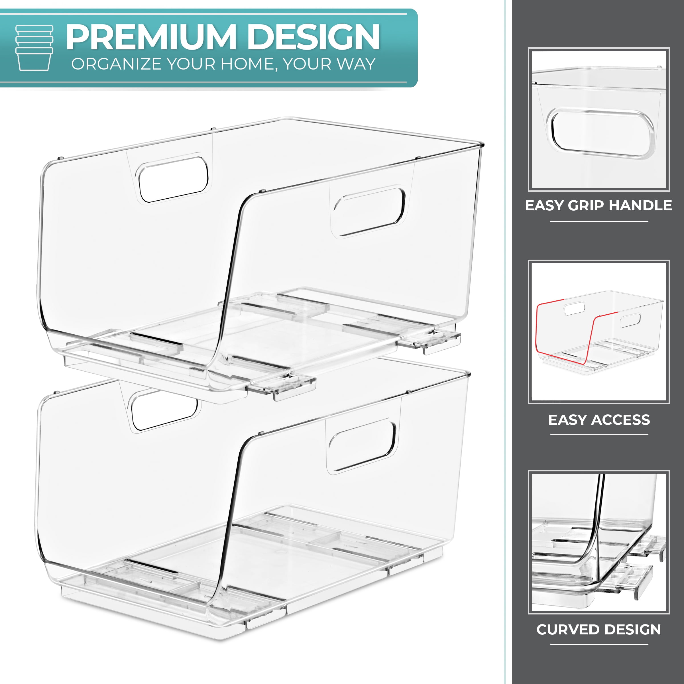 Sorbus Stackable Storage Bins Open Front Clear Acrylic Bins for Pantry Kitchen Clear Pantry Organizer Bins (Medium 4 Pack)