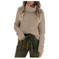 thumbnail image 3 of Women's Casual Sweater Turtleneck Long Sleeve Solid Loose Knit Sweater, 3 of 5