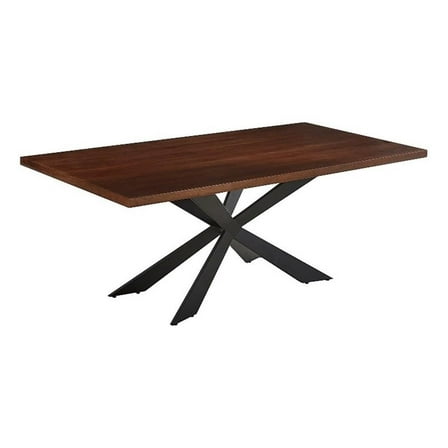 Ren 81 Inch Dining Table- Rectangular Top- Cross Base- Walnut Brown- Black