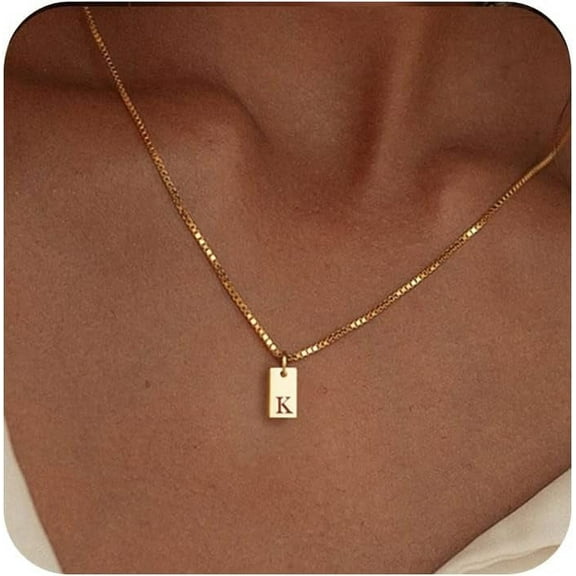 CFIOZYOS Initial Necklaces for Women 14K Gold Plated Letter Necklace Dainty Gold Name Necklace Personalized Initial Tag Pendant Necklace for Women Trendy Gold Jewelry