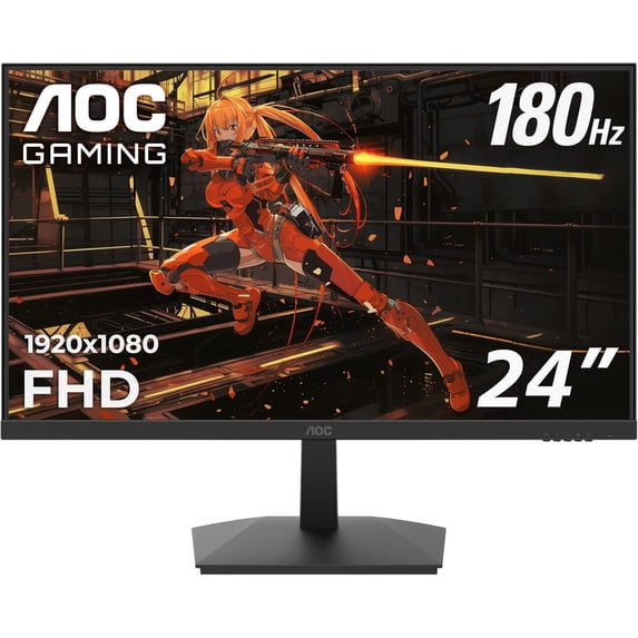 Restored AOC 24G15N 24" Gaming Monitor, Full HD 1920x1080, 180Hz 1ms, 1x HDMI 2.0, 1x Display Port, Amd Freesync, 3-Sided Frameless, HDR Ready, Console Gaming Ready