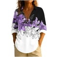 thumbnail image 2 of Uootdi Women's Tops Boho Graphic Long Sleeve Shirts Casual V Neck Lapel Button Vintage Gift Floral Printed Henley Blouses Fashio n, 2 of 5