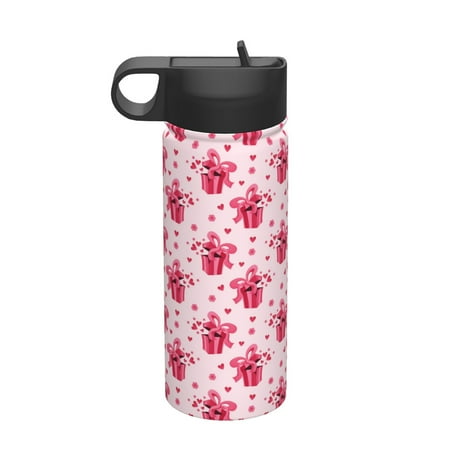 

Daiia Pink gift with ribbon Printed 18oz Sports Insulated Kettle With Straw Water Bottle For Running Hiking Cycling Climbing Mens Woman S Sports Water Bottle