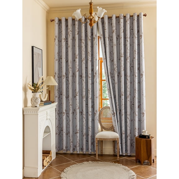 Sunyuer 100% Blackout Floral Curtains for Bedroom, Blossom Flower Patterned Curtains for Living Room,Thermal Insulated Farmhouse Drapes, Grommet Top 2 Panels