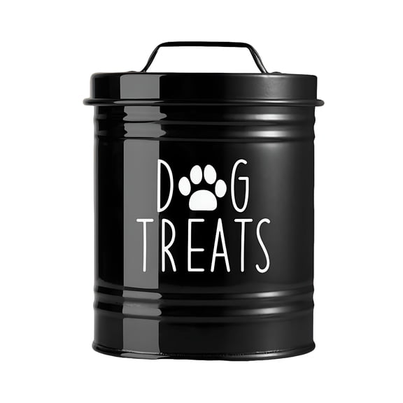 ACDANC Dog Treat Container Airtight,Dog Treat Jar with Lid-6X5'' Metal Dog Cookie Jar for Farmhouse Kitchen Counter,White Pet Treat Container,Dog Treat Storage Container for Dogs,Cats(Black)