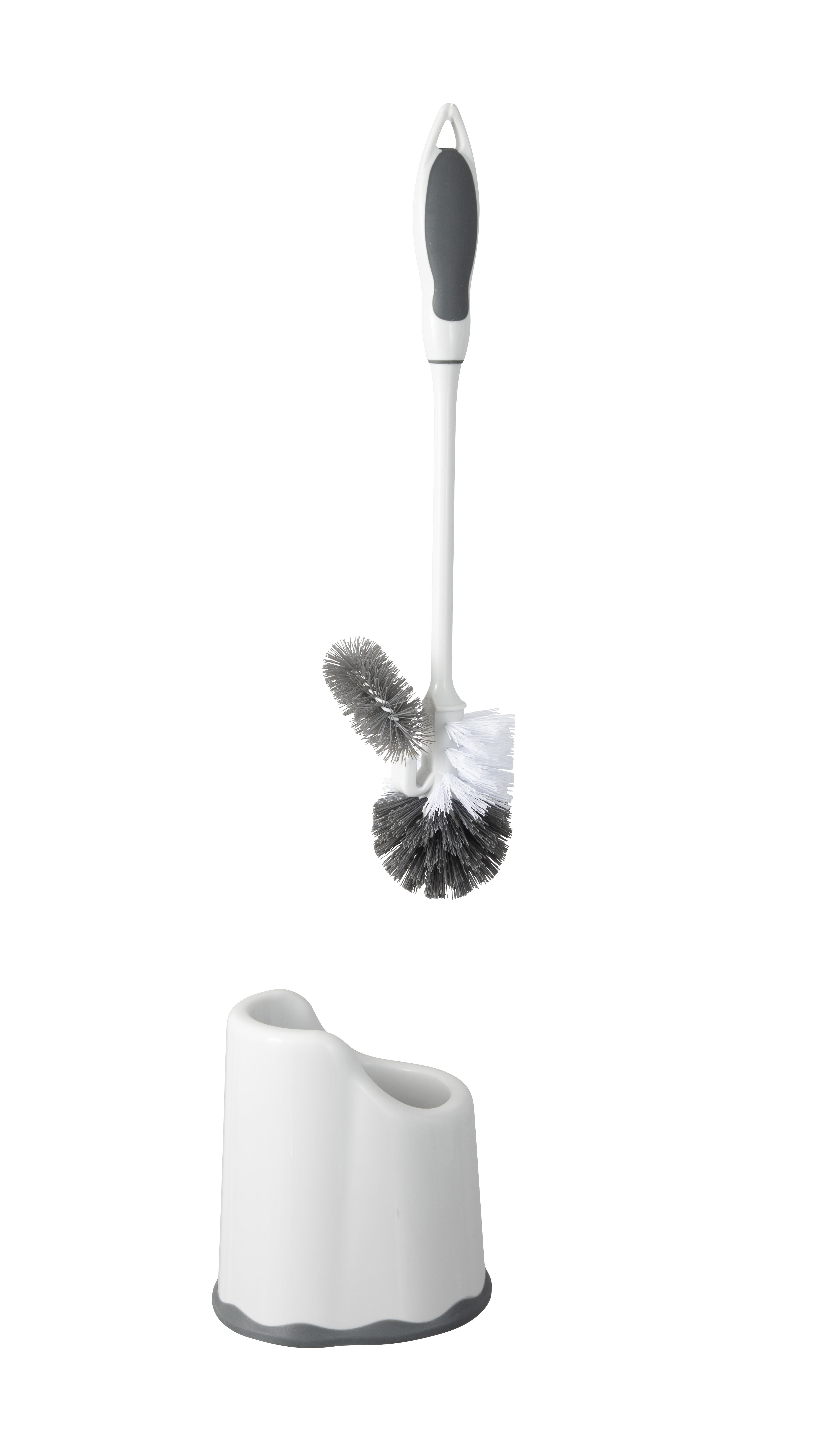 Home Products Toilet Bowl Brush with Rim Cleaner and Holder Set - Toilet Bowl Cleaning System with Scrubbing Wand, Under Rim Lip Brush and Storage