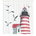 thumbnail image 3 of Ambesonne Lighthouse Shower Curtain, Seagulls Beach Sea, 69"Wx75"L, Red Grey White, 3 of 5