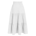 thumbnail image 5 of Wuxian Youth Girls Skirts Bohemian Solid Color High Waist Casual Ruffled Tiered Flowy Breathable Loose Fit Tunic Long Skirt Summer Comfortable A-Line Vacation Beach Dailywear,White,12-13 Years, 5 of 7