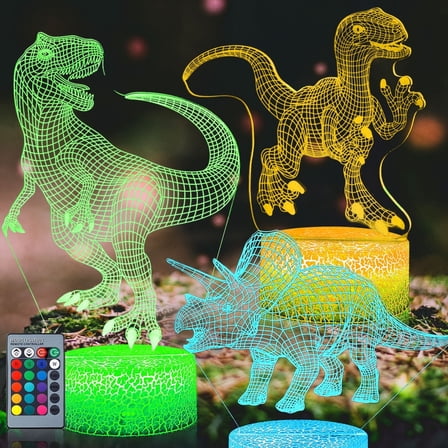 Somnr 3D Dinosaur Night Light - 7-Color Changing LED Lamp w/ Remote & Touch Control, Gift for Kids