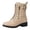Khaki, variant on Rokment Mid Calf Winter Snow Boots for Women with Fleece Lined Warm Classic Casual Leather Zipper Buckles Chunky Low Heel Short Combat Riding Boots